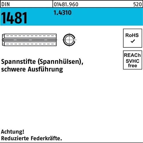 Spannstift DIN 1481 5x 18 1.4310 schwere Ausführung 50 Stück