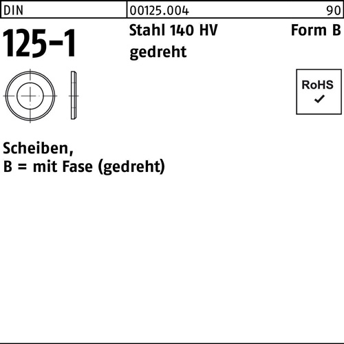 Unterlegscheibe DIN 125-1 B 1,8x 4,5x 0,3 Stahl 140 HV gedreht 100 Stück