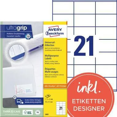 Avery Zweckform Universaletikett 3481 70x41mm weiß 2.100 St./Pack.