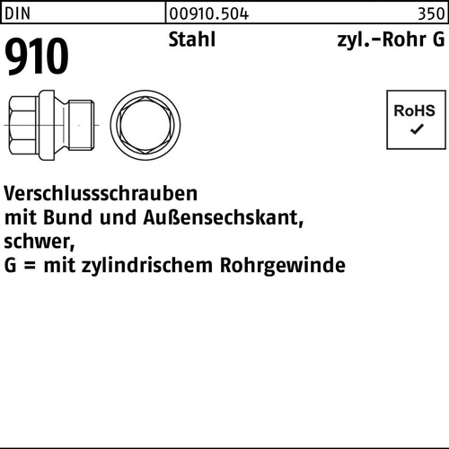 Verschlußschraube DIN 910 Bund/Außen-6-kt G 7/8 A Stahl 25 Stück