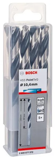 Bosch Metallspiralbohrer PointTeQ DIN388 Arbeits-L.87mm D.10,4mm Typ N 5St.