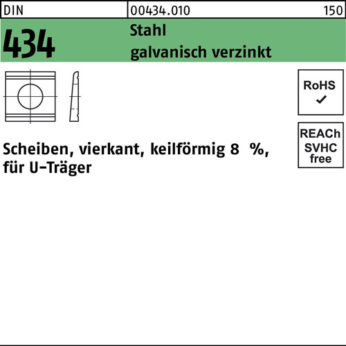 U-Scheibe DIN 434 vierkant keilförmig 22 Stahl galv.verz. Neigung 8% 100St.