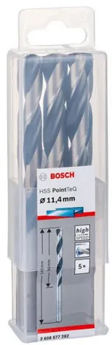 Bosch Metallspiralbohrer PointTeQ DIN388 Arbeits-L.94mm D.11,4mm Typ N 5St.