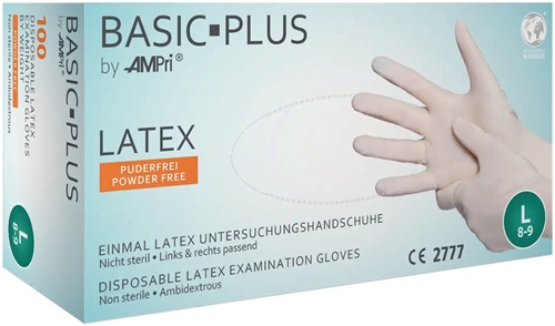 Einweghandschuhe Basic Plus Latex EN 374, EN 455, EN 420 PSA-Kategorie I 100 Stück / Box AMPRI