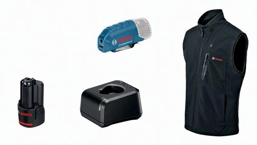 Bosch Weste GHV 12+18V XA Akku-Spannung 12V Gr.M schwarz m.Akku/Ladegerät 
