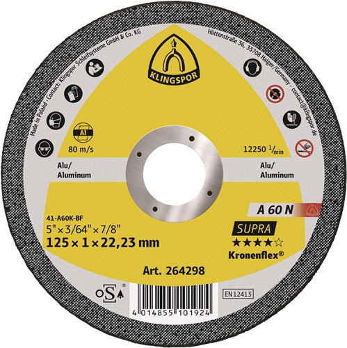 Trennscheibe A 60N Supra D125x1mm ger.Alu.Bohr.22,23mm KLINGSPOR