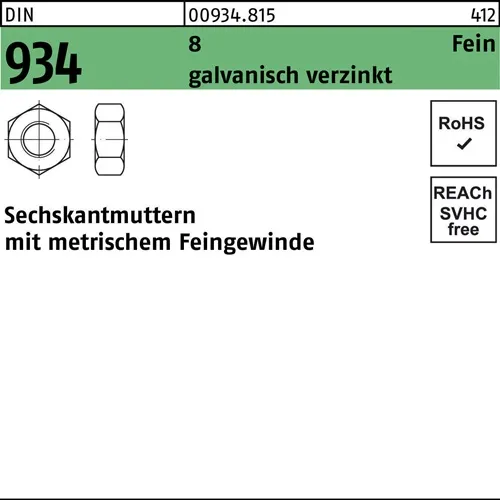 Sechskantmutter DIN 934 M72x 6 8 galv.verz. 1 Stück