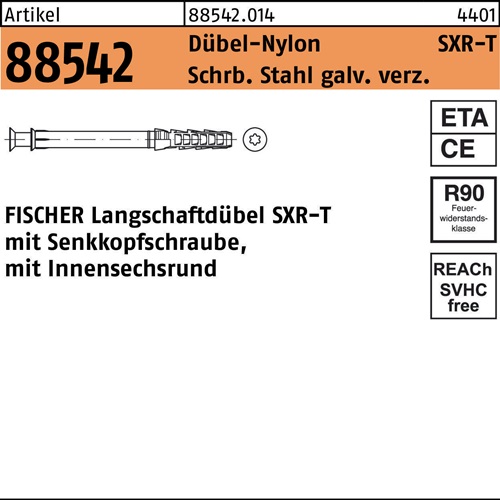 Rahmendübel R 88542 SXR 10x180 T Schraube Sta verz./Dübel-Nylon 50St. FISCHER