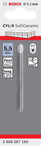 Bosch Fliesenbohrer CYL-9 Ceramic DxL 5,5x70mm weiß Werkstoff HM 