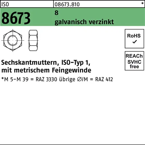 Sechskantmutter ISO 8673 M12x 1 8 galv.verz. 500 Stück