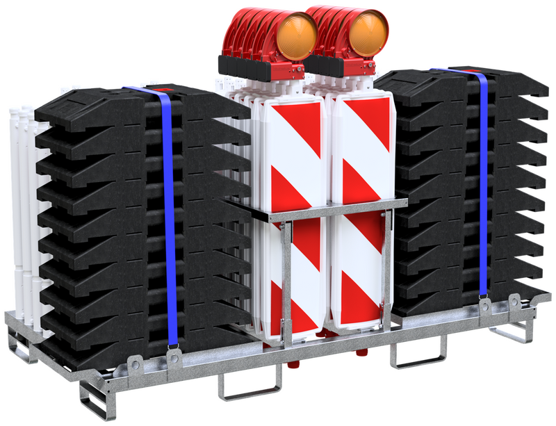 Schake SET mit 10x Absperrschrankengitter, Baken, Fussplatten und Lampene