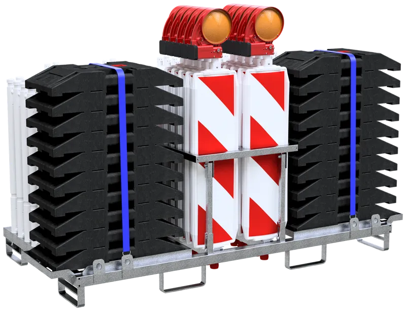 Schake SET mit 10x Absperrschrankengitter, Baken, Fussplatten und Lampene