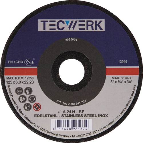 TECWERK Schruppscheibe INOX D125xS6mm gekr.INOX Bohr.22,23mm