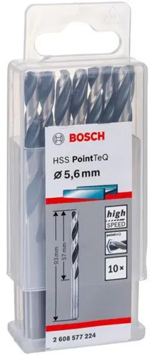 Bosch Metallspiralbohrer PointTeQ DIN388 Arbeits-L.57mm D.5,6mm Typ N 10St.