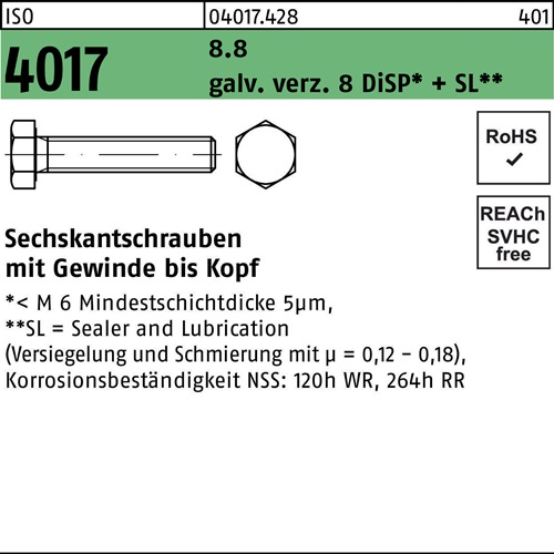 Sechskantschraube ISO 4017 VG M4x 25 8.8 galv.verz. 8 DiSP+SL 500 Stück