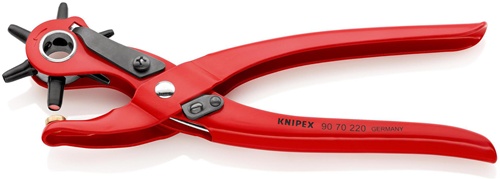 Revolverlochzange Gesamt-L.220mm Öffnungsf.2/2,5/3/3,5/4 u.5mm rot pulv.KNIPEX