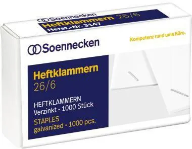 Soennecken Heftklammern 3147 26/6 verzinkt 1.000 St./Pack.