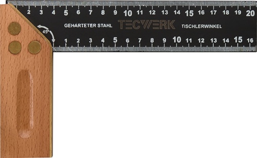 TECWERK Schreinerwinkel Schenkel-L.400mm m.Gehrung Kurzer Schenkel 200mm 
