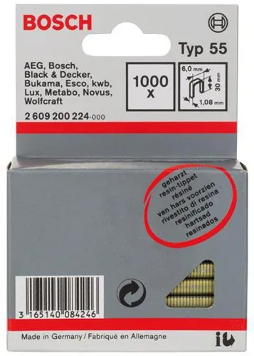 Bosch Schmalrückenklammer Typ 55 B.6mm Dicke 1,08mm L.30mm geharzt 1000er Pack