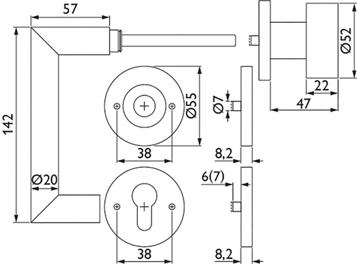 TECWERK FS-Garnitur NW-443-2 VA 60 D/K TS 40-58mm PZ rd.DIN L/R