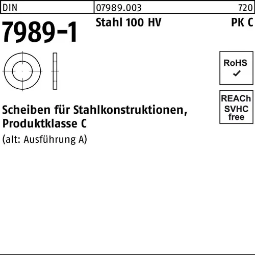 Unterlegscheibe DIN 7989-1 12/13,5x 24x8 Stahl 100HV 100 Stück