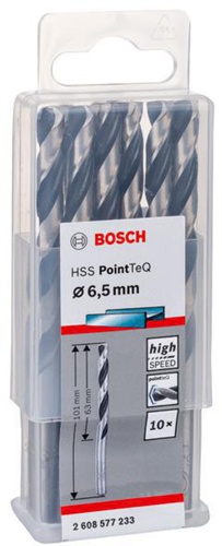 Bosch Metallspiralbohrer PointTeQ DIN388 Arbeits-L.63mm D.6,5mm Typ N 10St.