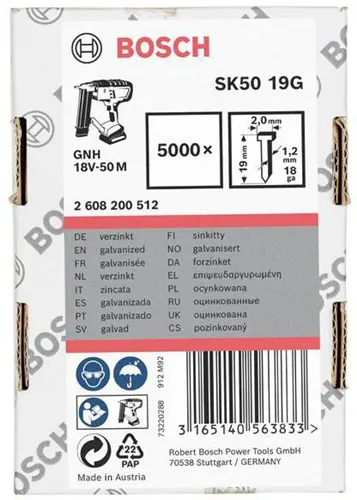 Bosch Senkkopfstift SK50 19G 5000-tlg.LxBxD.19x2x1mm verzinkt Drahtmaß 1,2mm