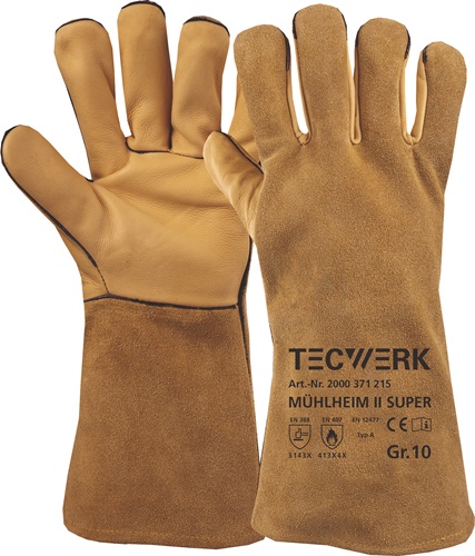 TECWERK Schweißerhandschuhe Mühlheim II Super EN 388, EN 407, EN 12477 PSA-Kategorie II 6 Paar 