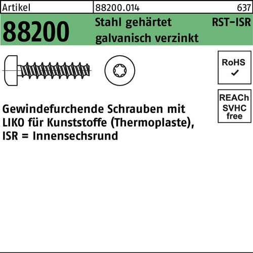 Gewindefurchendeschraube R 88200 Liko ISR 3,5x10-T10 Stahl geh.galv.verz. 500St.