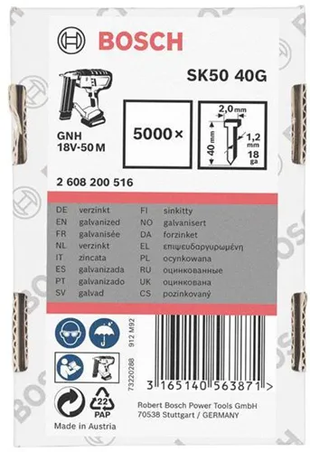 Bosch Senkkopfstift SK50 40G 5000-tlg.LxBxD.40x2x1mm verzinkt Drahtmaß 1,2mm