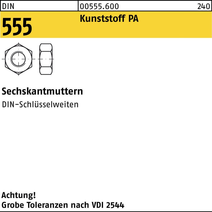 Sechskantmutter DIN 555 M5 Polyamid 1000 Stück