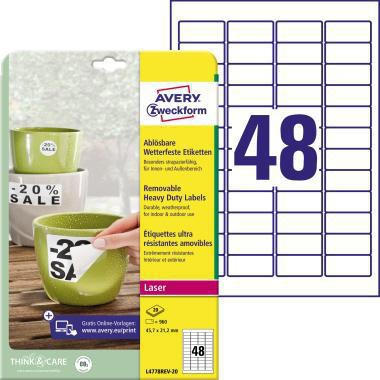 Avery Zweckform Etikett L4778REV-20 45,7x21,2mm ws 960 St./Pack.