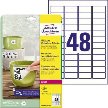 Avery Zweckform Etikett L4778REV-20 45,7x21,2mm ws 960 St./Pack.