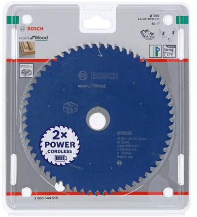 Bosch Kreissägeblatt Expert for Wood D.190mm Bohrung 30mm 60Zähne WZ
