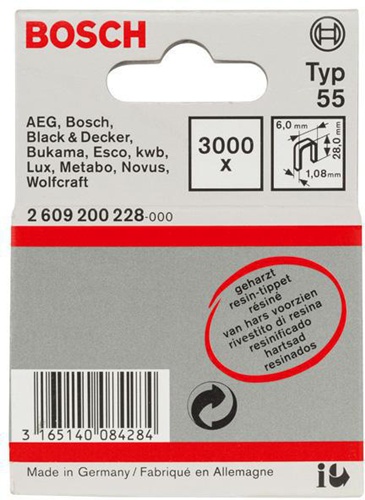 Bosch Schmalrückenklammer Typ 55 B.6mm Dicke 1,08mm L.28mm geharzt 3000er Pack