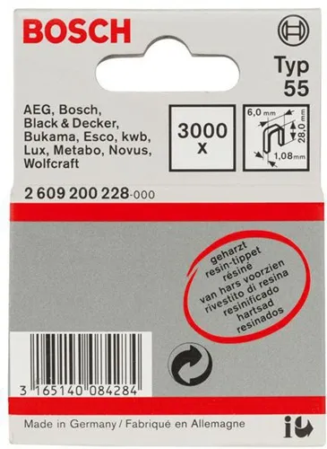 Bosch Schmalrückenklammer Typ 55 B.6mm Dicke 1,08mm L.28mm geharzt 3000er Pack