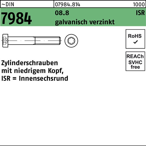 Zylinderschraube DIN 7984 ISR M4x8-T20 8.8 galv.verz. 500St.