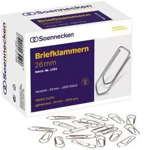 Soennecken Briefklammer 1351 26mm verzinkt 1.000 St./Pack.