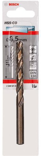 Bosch Metallbohrer HSS-Co DIN338 Arbeits-L.75mm D.8,5mm L.117mm