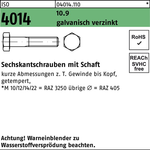Sechskantschraube ISO 4014 Schaft M27x 90 10.9 galv.verz. 10 Stück