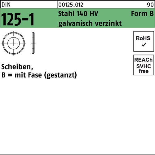 Unterlegscheibe DIN 125-1 Form B 66 x115 x9 140 HV galv.verz. gestanzt 5St.