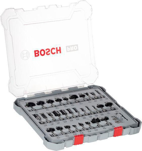 Bosch Freihandfräser-Set 30tlg. Arbeits-L.15mm D.4mm L.50mm Nutfräser Schaft 8mm 