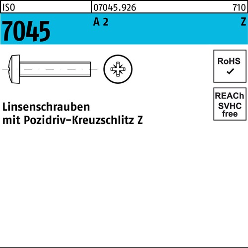 Flachkopfschraube ISO 7045 PZ M1,6x 5-Z A 2 1000 Stück