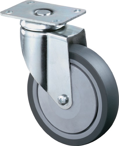 Lenkrolle D.150mm Trgf.100kg m.Platte Gum.grau BS ROLLEN