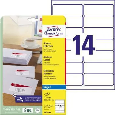 Avery Zweckform Etikett J8163-25 99,1x38,1mm 350 St./Pack.
