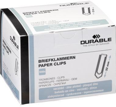 DURABLE Briefklammer 121125 32mm verzinkt 1.000 St./Pack.