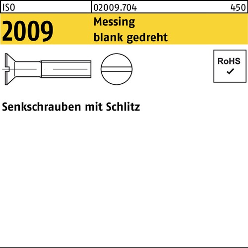 Senkschraube ISO 2009 Schlitz M1,6x 6 Messing blank gedreht 100 Stück