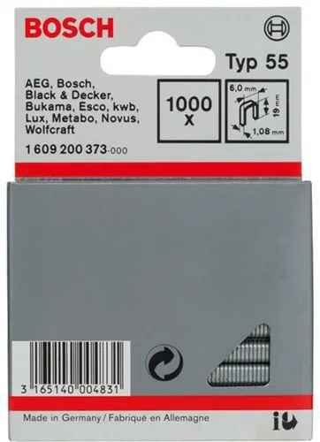 Bosch Schmalrückenklammer Typ 55 B.6mm Dicke 1,08mm L.19mm1000er Pack