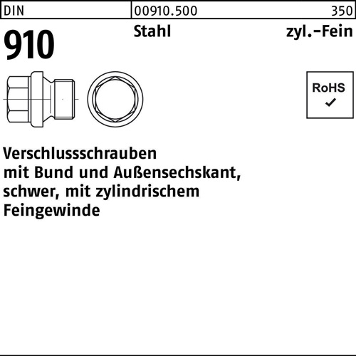 Verschlußschraube DIN 910 m.Bund/Außen-6-kant M 52 x 1,5 Stahl 5 Stück