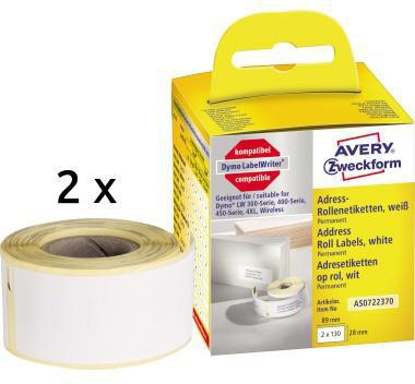Avery Zweckform Etikett AS0722370 89x28mm 130 St./Rl. 2 Rl./Pack.
